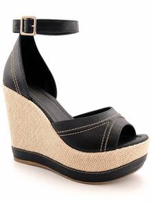 Women's High Heel Wedge Platform Sandal Various Colors Party - 黑色 - 查看 5