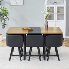 Dining Table Set – Table With Wood Grain Surface & Black Metal Frame, For 4-6 People - Black - View 5