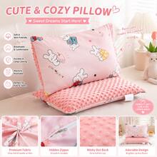 Pillow 1pc Washable Kids Nap Pillow, Double Sided Design With Cotton & Dotted Velvet Cover, Removable Pillow Insert - Strawberry Cake Bunny - View 12