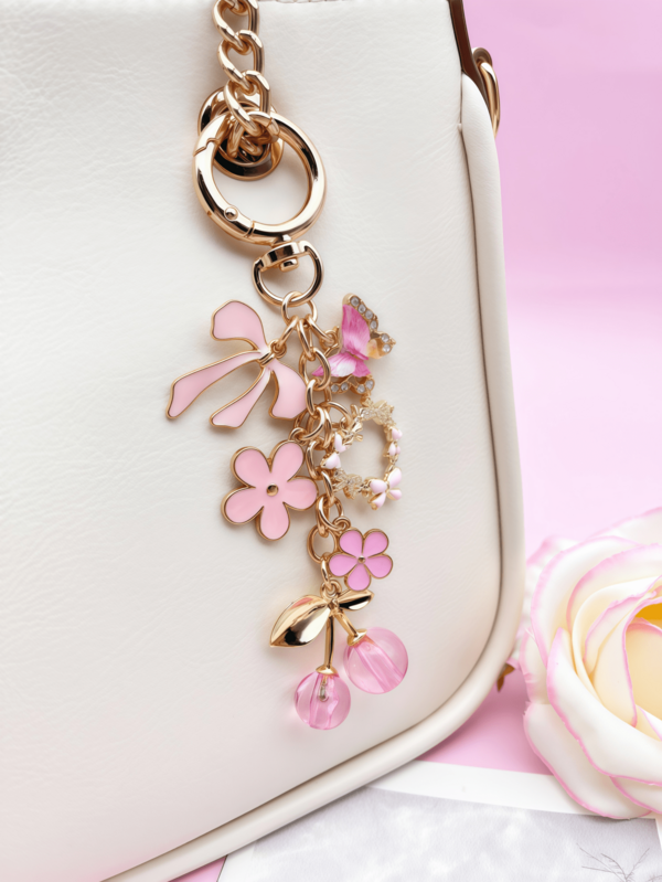 1pc Fashionable Cherry Blossom Flower Bag Charm, Women's Handbag Wallet Accessory, Cute Cherry Blossom Butterfly Keychain, Backpack Key Chain, Women's Pink Car Accessory, Room Bedroom Decor