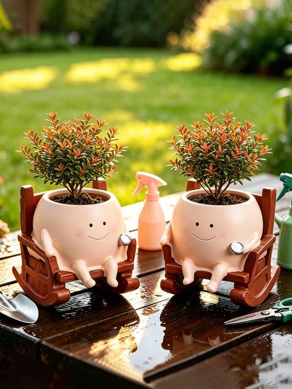 1/2pcs Lounge Chair Succulent Planter, Creative Cute Cartoon Resin Flower Pot For Balcony, Patio, Desktop Greenery Decor, Gardening Ornament, Mother's Day, Thanksgiving, Christmas Gift, With Drainage Hole