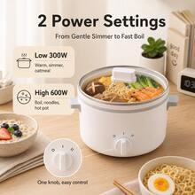 1.6L迷你電熱鍋附蒸籠，600W便攜式電鍋，2段火力設定，不沾陶瓷鍋身，適合宿舍、租屋公寓，可煮拉麵、湯品，開學季烹飪適用 - 查看 2