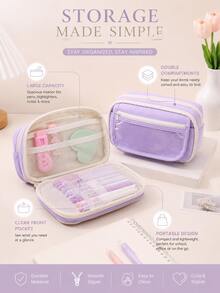 A Transparent Flip Cover 9-Layer Pencil Case, Portable Student Stationery Bag, Desktop Items And Study Stationery Storage Bag, Ba, First Day Of School - Multicolor - View 10
