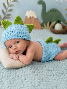 Newborn Photography Costume Props, Dinosaur 2-Piece Set Including Hat And Diaper Cover, Knitted Baby Clothes, Studio And Home Photo Props Accessories, Party Gift - Multicolor - View 5