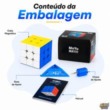 Cubo mágico Magnético Profissional 3x3x3 colorido Speed Cube stickerless com imã ajuste de tensão e suporte Anti Travamento Moyu 56mm - Magnético - Visão 8