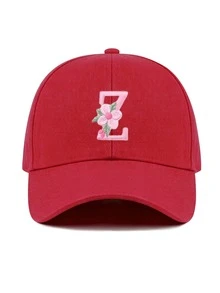 1件女款客製化A-Z字母棒球帽，輕量棒球帽，時尚休閒遮陽帽，適合戶外運動與日常穿著，夏季海灘 - 紅色 - 查看 25