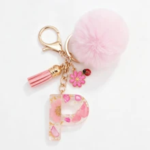 1pc Pink Glitter Letter Keychain (A-Z) - Dried Flower Shell Resin Letter Charm With Pop Pom Pom, Leather Tassel And Oil-Drip Daisy Beetle Accessory, Fashion Key Ring, Suitable For Bags/Cars, Cute Gift For Women And Mothers - Multicolor - View 30