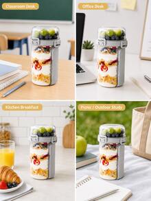 Leak-Proof Double-Layer Salad Box With Fork And Spoon, Detachable Portable Food Cup, Suitable For School, Lunch, Yogurt, Travel, Camping Tent Accessories, Travel Essentials, Holiday - Multicolor - View 8