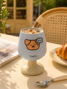 1pc Cute Cat & Dog Print Ceramic Goblet, Kawaii Aesthetic Pedestal Coffee Cup, Color Block Cute Mug For Latte, Milk, Matcha, Cappuccino & Tea, Room Decor, Desk Decor, Birthday Gift For Women, Cat Dog Lovers, Teen Girls, Home Kitchen Decor, Home Drink - Cartoon Goblet - View 7