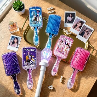 DOBBLE 1pc K-Pop Style Cartoon Character Foam Bubble Air Cushion Paddle Hair Brush, Transparent Detangling Scalp Massage Hairbrush For Daily Styling & Fan Gift