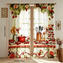 2pcs/Set Faux Embroidery Fruit Print Modern Curtains, 100% Polyester Fabric Durable, Suitable For Living Room, Bedroom, Kitchen, Bathroom Decoration (Curtain Rod Not Included) - Multicolor - View 13