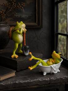 1pc Cute & Fun Resin Frog Figurine, Garden Frog Statue, Miniature Decor, Suitable For Garden, Balcony, Bonsai, Micro Landscape, Home Desktop Decoration Gift - Forest-style Frog Ornament - View 8