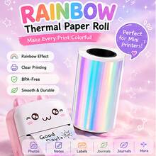 57mm Rainbow Thermal Paper Stickers Smooth Durable Self-Adhesive Mini Pocket Printer Refill For Small Business Packaging Decor, Thank You Labels, DIY Craft Projects, Compatible With PeriPage PAPERANG Poooli - View 1
