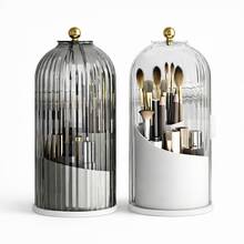 CXRYLZ Rotating Makeup Brush Organizer With Lid 360 Degree Transparent Dustproof Waterproof Storage Box Front Opening Compartment Design For Vanity Bathroom Countertop Bedroom White - A - View 2