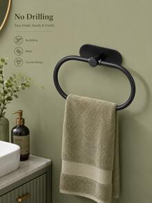1pc Self-Adhesive Stainless Steel Bathroom Towel Rack With Towel Hook, Towel Ring And Bar, Kitchen Storage Accessory - A - View 4