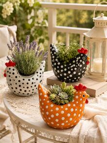Cute Resin Hen Planter, Polka Dot Animal Planter, Suitable For Succulents, Herbs And Small Plants, Country Kitchen Style, Suitable For Desktop, Shelf, Porch, Patio, Garden And Thanksgiving Decor - Multiple Styles - View 7
