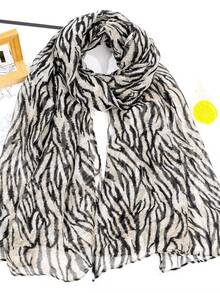 1pc Women's Bohemian Style Fashion Leopard Print Headscarf, Street Versatile Soft Breathable Scarf Windproof Shawl, Suitable For Daily Wear - Black and White - View 5