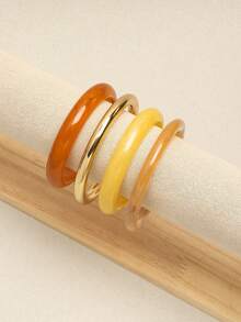 4pcs Vintage Resin Multi-Color Textured Acrylic Bracelets, Fashionable Versatile For Women's Daily Wear - Multicolor - View 2
