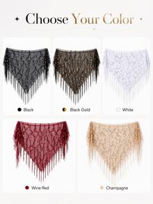1pc Women's Sequin Fringe Hip Scarf, Sheer Mesh Tie Waist Cover-Up Skirt For Dance, Party, Festival & Outfit Layering - Multicolor - View 3