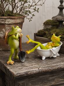 1pc Cute & Fun Resin Frog Figurine, Garden Frog Statue, Miniature Decor, Suitable For Garden, Balcony, Bonsai, Micro Landscape, Home Desktop Decoration Gift - Forest-style Frog Ornament - View 7