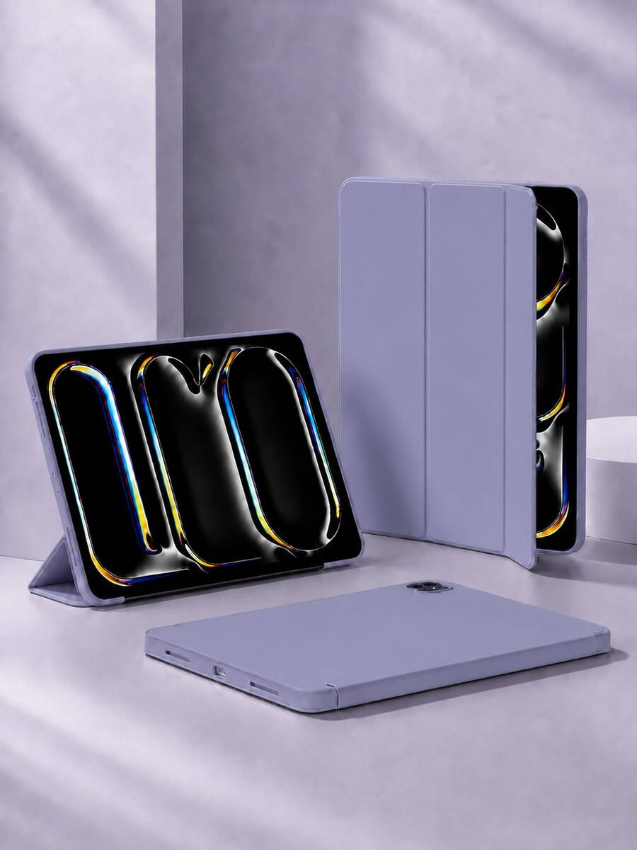 Mini/Air/Pro/9.7/10.2/11.0/10.9 吋/第10代/第11代/Air 11 2024/2025 平板電腦翻蓋保護殼,智慧睡眠/喚醒,純色商務風,親膚布料,輕巧便攜,軟殼包覆,紫色 - 紫丁香色 - 查看 1