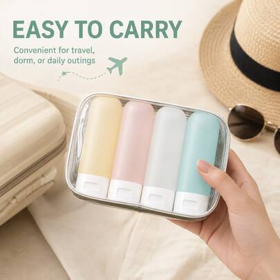6pcs Refillable Travel Bottle Set, Portable Toiletry Containers For Shampoo Conditioner Lotion, Leak-Resistant