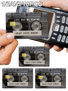 1/2/4/5/10件創意卡帶造型信用卡保護皮套，勵志語錄貼紙「LIFE HAS NO REWIND ENJOY EVERY MOMENT」，PVC材質，防指紋、耐用、防刮耐磨，適合男女使用，適用小晶片卡、銀行卡、信用卡、交通卡、學生校園卡，DIY - 彩色 - 查看 1