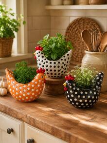 Cute Resin Hen Planter, Polka Dot Animal Planter, Suitable For Succulents, Herbs And Small Plants, Country Kitchen Style, Suitable For Desktop, Shelf, Porch, Patio, Garden And Thanksgiving Decor - Multiple Styles - View 8