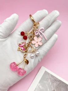 1pc/2pcs, Charming Pink Glitter Cherry Butterfly Pendant Bag Charm, Women's Handbag/Backpack/Shoulder Bag Accessory, Women's Travel Essential Keychain, Car Accessory, Room Decor, Back To School Fun Gift For Friends - Multicolor - View 4