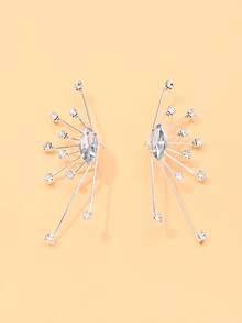 1pc Exaggerated Dangle Earrings With Radiating Starburst Rhinestones, Elegant Shiny Ear Jewelry For Women, Wedding Bride Evening Party - EH3618 - View 8