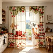 2pcs/Set Faux Embroidery Fruit Print Modern Curtains, 100% Polyester Fabric Durable, Suitable For Living Room, Bedroom, Kitchen, Bathroom Decoration (Curtain Rod Not Included) - Multicolor - View 2