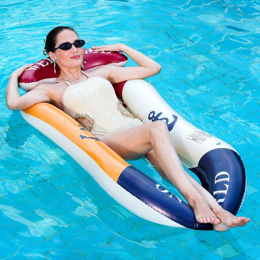 Adult Inflatable Pool Float Bed With Headrest, Pool Floating Lounge Chair Raft, Water Floating Chair, Suitable For Swimming Pool, Lake, Beach, Pool Party Adult Water Toy - 彩色 - 查看 1