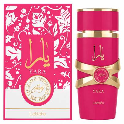 Lattafa YARA Candy Eau De Parfum 100ml/3.4oz - Women's Sweet Fruity Floral Perfume, Long Lasting Vanilla Berry Arabic Fragrance, Pink Gold Bottle Spray, Gift For Her
