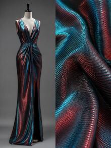 1pc Blue Red Color-Changing Iridescent Metallic Fabric, Soft Elastic Shiny Lurex Material, Glossy Color-Shifting Fabric, Suitable For Handmade Formal Evening Gowns, Ball Gowns, Dance Performance Costumes And Craft Clothing Projects - Multicolor - View 8