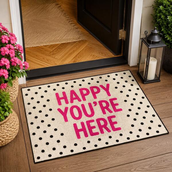 1pc Cute Polka Dot Coir Doormat With Bold Pink "OMG! IT'S YOU" Lettering,  Aesthetic Front Entrance Welcome Mat, Washable Stylish Entryway Decor For Indoor Porch Apartment Home, Funny Novelty Statement Door Mat Gift For Housewarming Friends