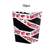 10pcs/30pcs/60pcs Halloween Party Caution Tape Popcorn Boxes: Disposable Popcorn Containers Printed With Bat, Bloody Handprint, Bloody Hand And Zombie Patterns, Suitable For Halloween Party, Haunted House And Day Of The Dead Celebrations - Multicolor - View 10