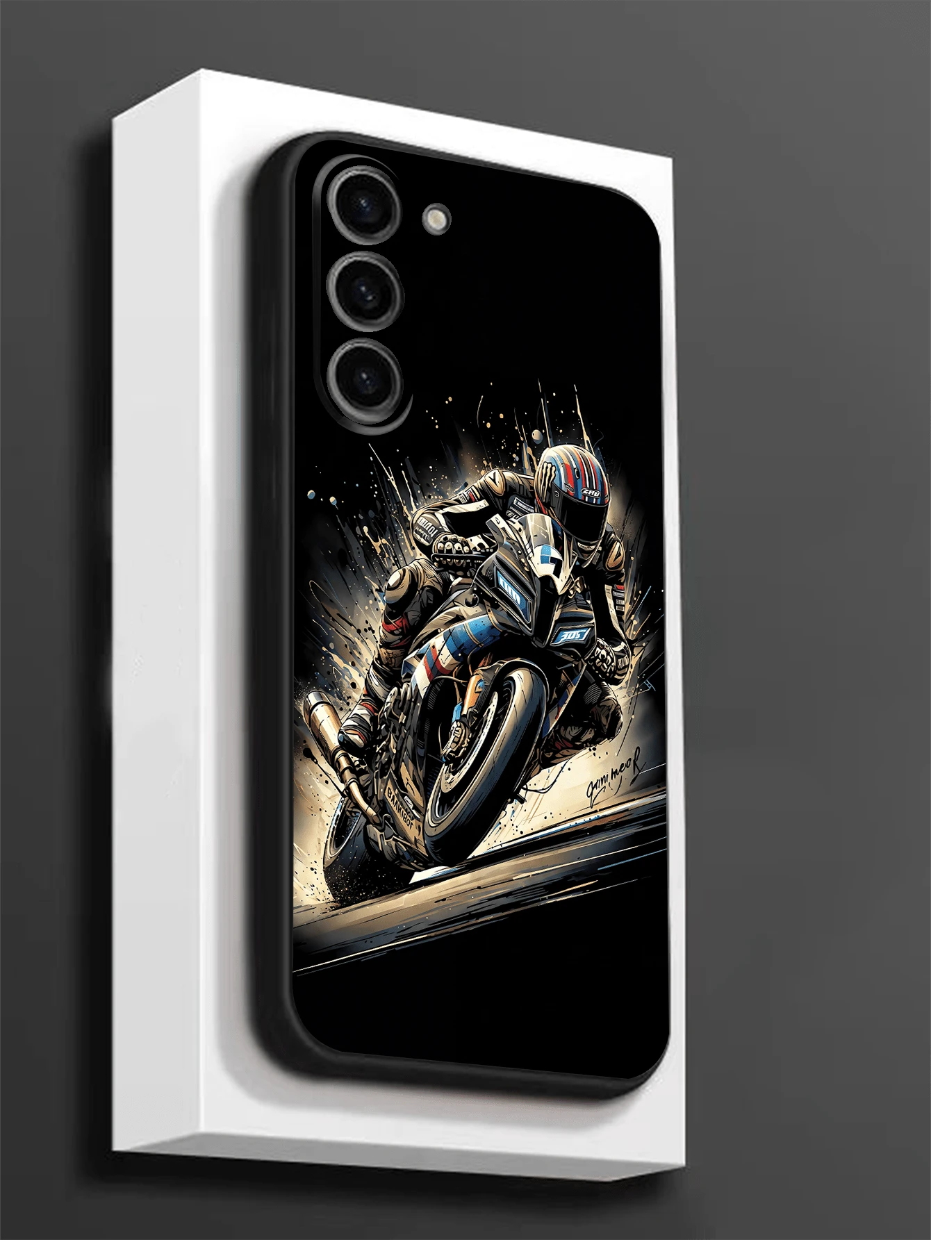 1件帥氣機車騎士賽車防滑防摔黑色手機保護殼,相容 iPhone、Honor、Galaxy A04e/A05s/A13/A14/A15/A34/A35/A50/A52/A53/A54/S21/S22/S23/S24/S25/S25Ultra/6A/7A/8A/12T/13T/14T - 黑色 - 查看 1