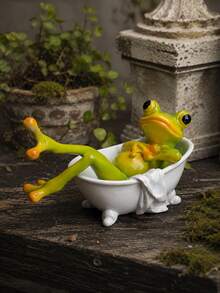 1pc Cute & Fun Resin Frog Figurine, Garden Frog Statue, Miniature Decor, Suitable For Garden, Balcony, Bonsai, Micro Landscape, Home Desktop Decoration Gift - Forest-style Frog Ornament - View 4