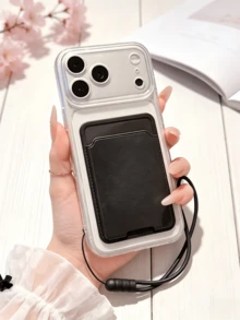Clear Card Holder Phone Case With Lanyard, Transparent Shockproof Wallet Back Cover For IPhone 17 16 15 Pro Max GALAXY S26 Ultra A55 Honor 200 400 Pro 400 Lite, Slim Anti Soft Protective Shell, Hot Minimalist Cell Casing - Clear - View 1