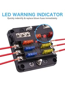 6-Way Fuse Block, Fuse Box, 12V, 6 Circuits With Negative Fuse Holder For Bus, Car Accessories, Waterproof Fuse Box With LED Indicator, Suitable For Car - Black - View 6