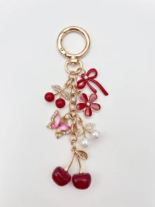 1pc/2pcs, Charming Pink Glitter Cherry Butterfly Pendant Bag Charm, Women's Handbag/Backpack/Shoulder Bag Accessory, Women's Travel Essential Keychain, Car Accessory, Room Decor, Back To School Fun Gift For Friends - Multicolor - View 10
