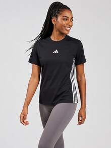 Adidas 舒適透氣經典百搭圓領運動女子短袖T卹 - 黑色 - 查看 4