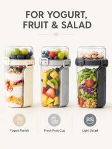 Leak-Proof Double-Layer Salad Box With Fork And Spoon, Detachable Portable Food Cup, Suitable For School, Lunch, Yogurt, Travel, Camping Tent Accessories, Travel Essentials, Holidays - Multicolor - View 11