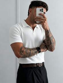 Men's Summer Lightweight Solid Color Short Sleeve Polo Shirt, Suitable For Summer Outdoor Activities - White - View 3