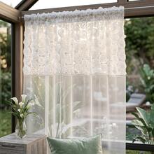 3D Floral Rhinestone Trim Chiffon Sheer Curtains, Elegant Rod Pocket Pleated Semi Transparent Voile Window Drapes For Home Patio Decor - White - View 3
