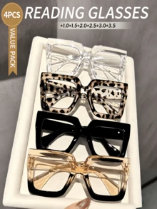 CITY Cyber 4 Pack Unisex Oversized Vintage Tortoise Cat Eye Reading Glasses, Multi-Color Value Set For Work & Daily Use, Perfect Gift For Elders - 4 PCS (Large Frame) - View 20