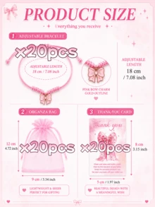 Gender Reveal Party Supplies: Pink Bow Wish Bracelet - Suitable As Baby Shower Party Favor Or Children's Party Return Gift - Pink - View 12