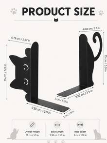 Cute Black Cat Bookends, Metal Decorative Bookshelf Support, Suitable For Bookshelves, Desks And Home Offices, Cartoon Cat Book Organizer, Suitable For Study, Bedroom, Reading Area And Book Display - Multicolor - View 3