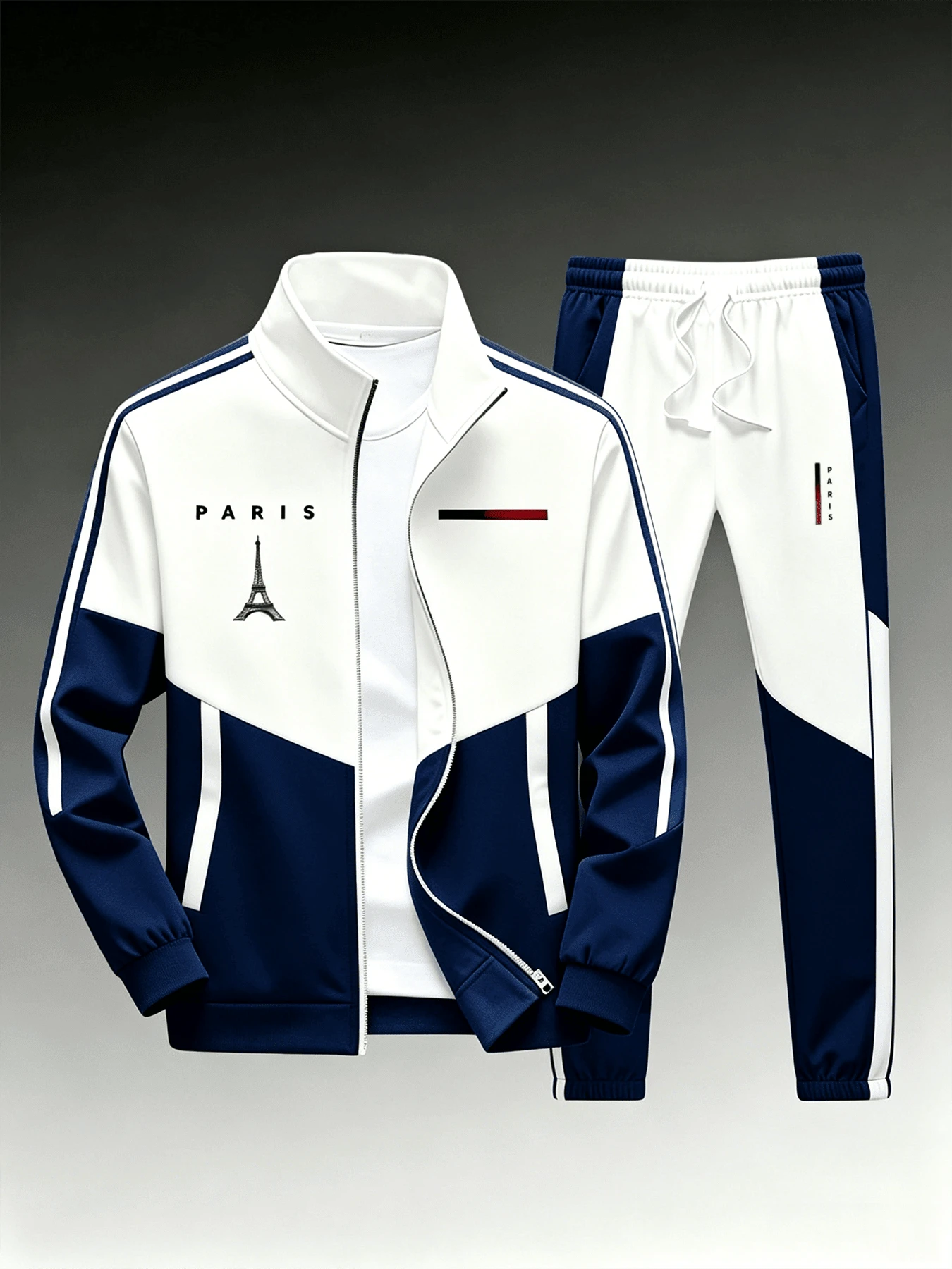 Men's And Women's Paris-Style Sportswear Sets - Loose And Casual Sports Jackets And Jogging Pants, Fitness And Casual Wear, Zipper Jackets, Gifts - 海軍藍 - 查看 1