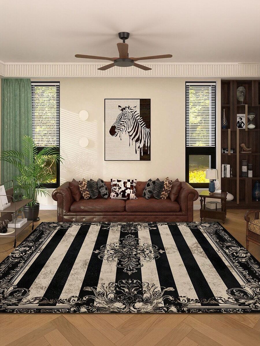 1 buah Karpet Mewah Bermotif Bunga dan Garis-garis Gaya Bohemian, Bahan Wol Imitasi Eropa, Cocok untuk Ruang Tamu, Kamar Tidur, Asrama, Lorong Masuk, Teras, Dapat Dicuci dengan Mesin, Karpet Dekoratif Ukuran Besar Sepanjang Musim, Dekorasi Rumah yang Estetis - MultiWarna - View 1
